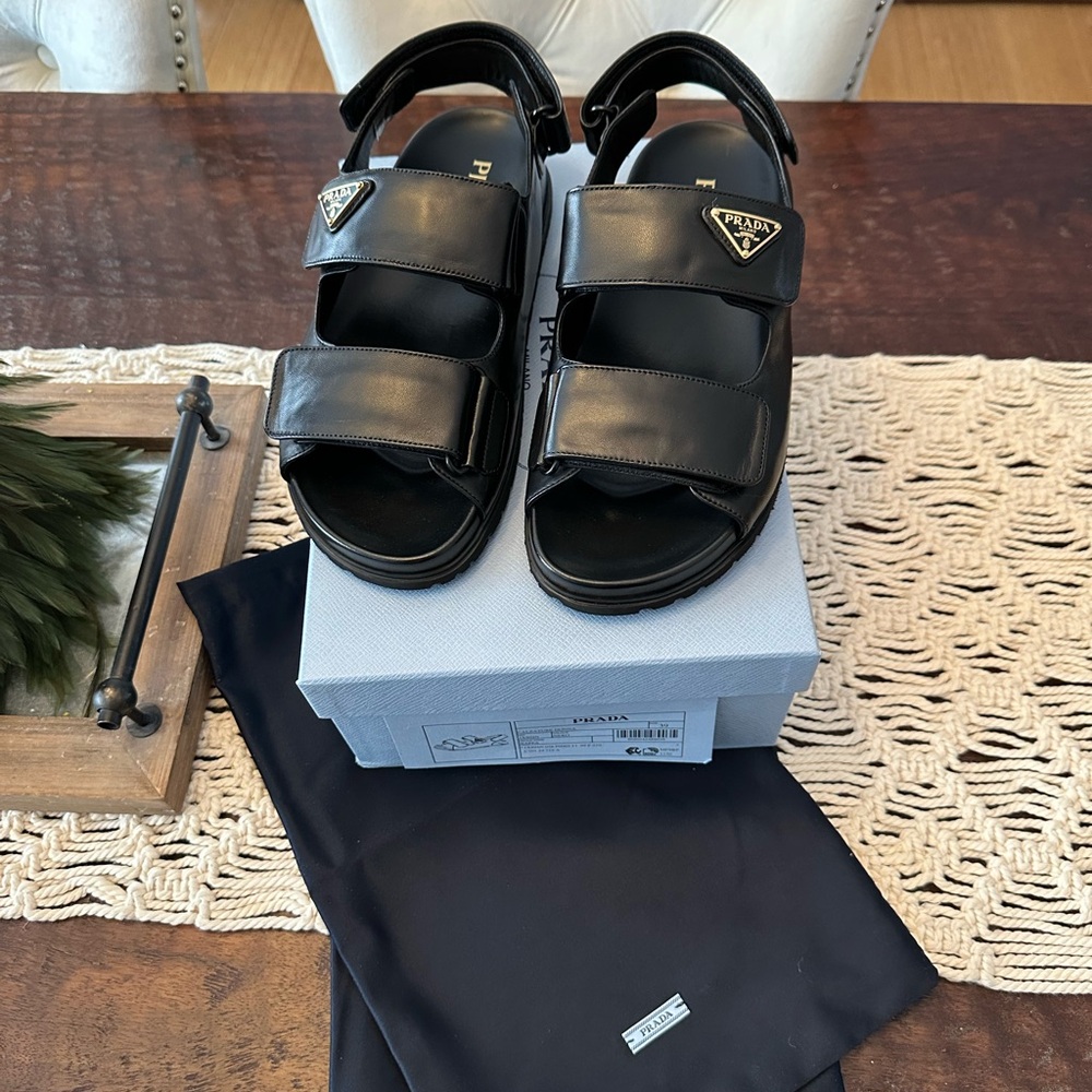 Prada Women’s Double Strap Slide Sandal-Black- 39 (9) - New in Box with Tags - Picture 2 of 5